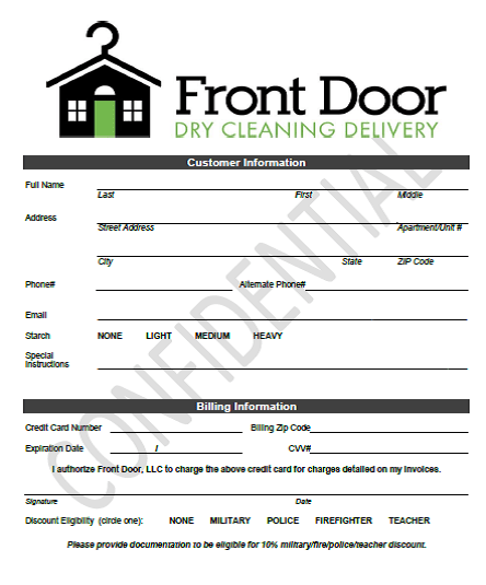 Front Door Customer Information Form